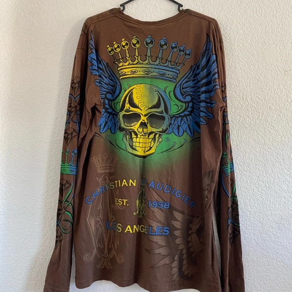 CHRISTIAN AUDIGIER ED HARDY MENS PLATINUM GRADIENT  SKULL  SHIRT SIZE XL - Picture 13 of 13